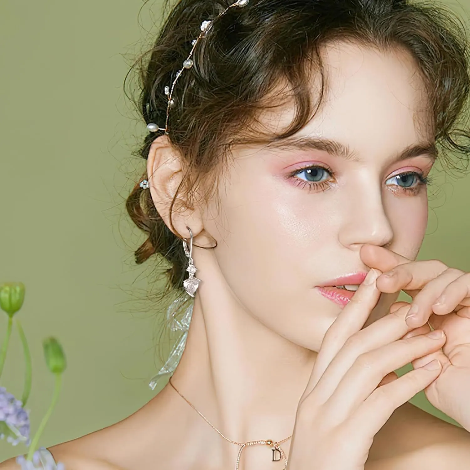14K Gold 925 Sterling Silver Heart Dangle Earrings for Women, Silver Dangling Drop Halo Hearts Shaped Dangly Earring Cubic Zirconia Leverback Valentine Trendy Earrings