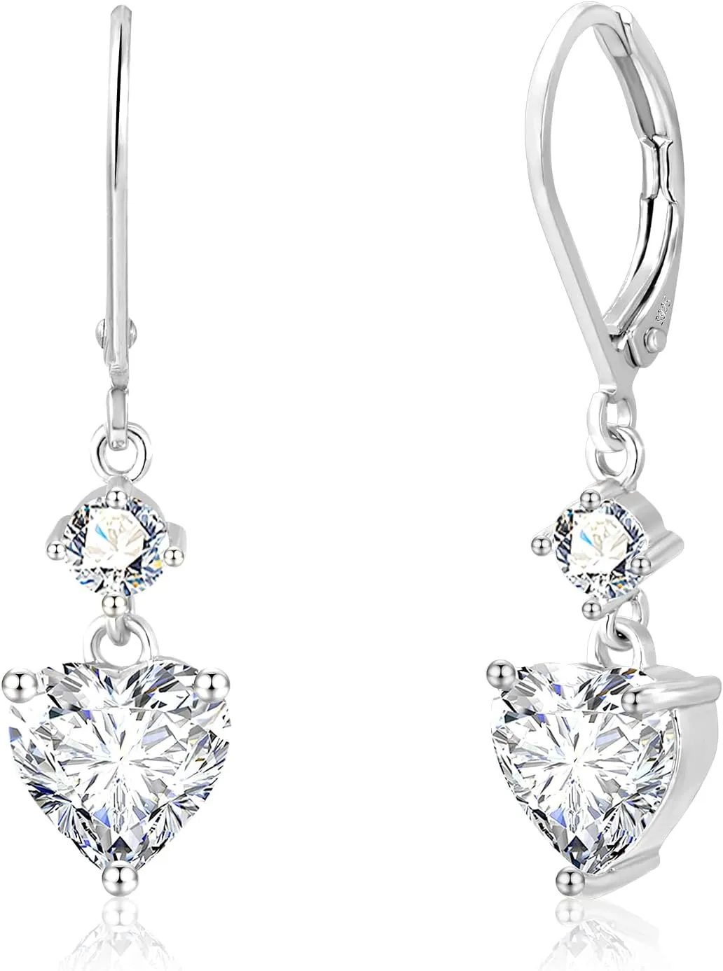 14K Gold 925 Sterling Silver Heart Dangle Earrings for Women, Silver Dangling Drop Halo Hearts Shaped Dangly Earring Cubic Zirconia Leverback Valentine Trendy Earrings