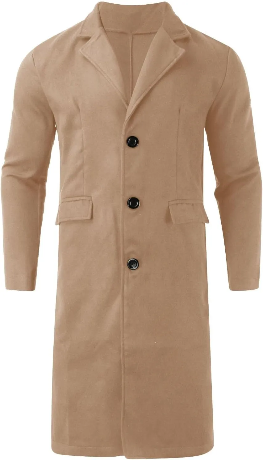 2023 Men's Casual Trench Coat Slim Fit Notched Collar Long Suit Jacket Overcoat Single Breasted Pea Coat Blazers wih Pockets