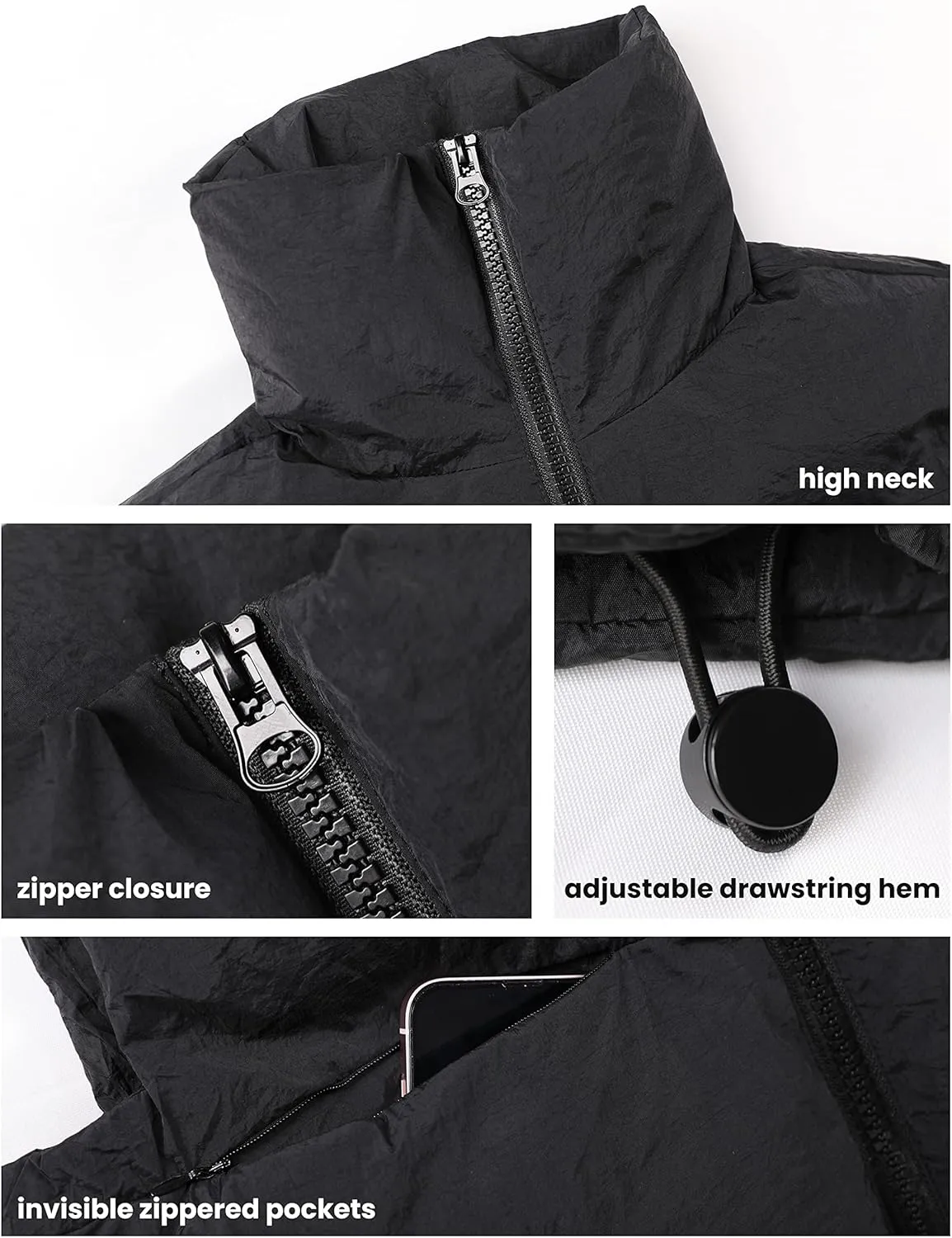 Athlisan Womens Cropped Puffer Vest Zip Up Stand Collar Sleeveless Padded Crop Vests