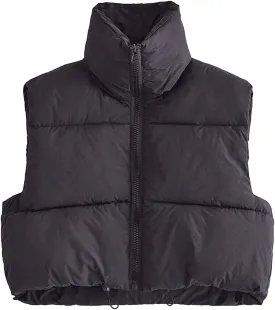 Athlisan Womens Cropped Puffer Vest Zip Up Stand Collar Sleeveless Padded Crop Vests