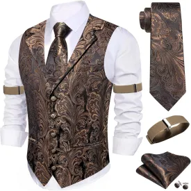 Barry.Wang Mens Silk Lapel/Shawl Collar Vest Tie Sleeve Holder Set Formal/Casual Paisley Vests Wedding Tuxedo Waistcoat