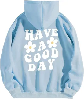 Bobeutou Women Oversized Letter Graphic Print Aesthetic Hoodies Preppy Hooded Sweatshirt Trendy Fleece Hoodie Pullover Top