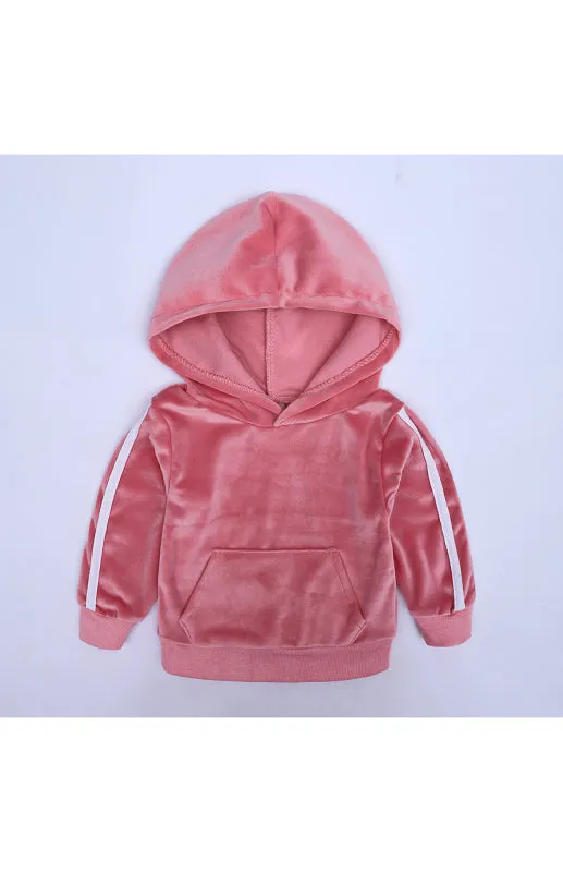 Boy's and Girl's Hooded Side Strip Gold Velvet Lounge Sets