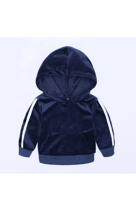 Boy's and Girl's Hooded Side Strip Gold Velvet Lounge Sets