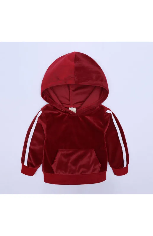 Boy's and Girl's Hooded Side Strip Gold Velvet Lounge Sets