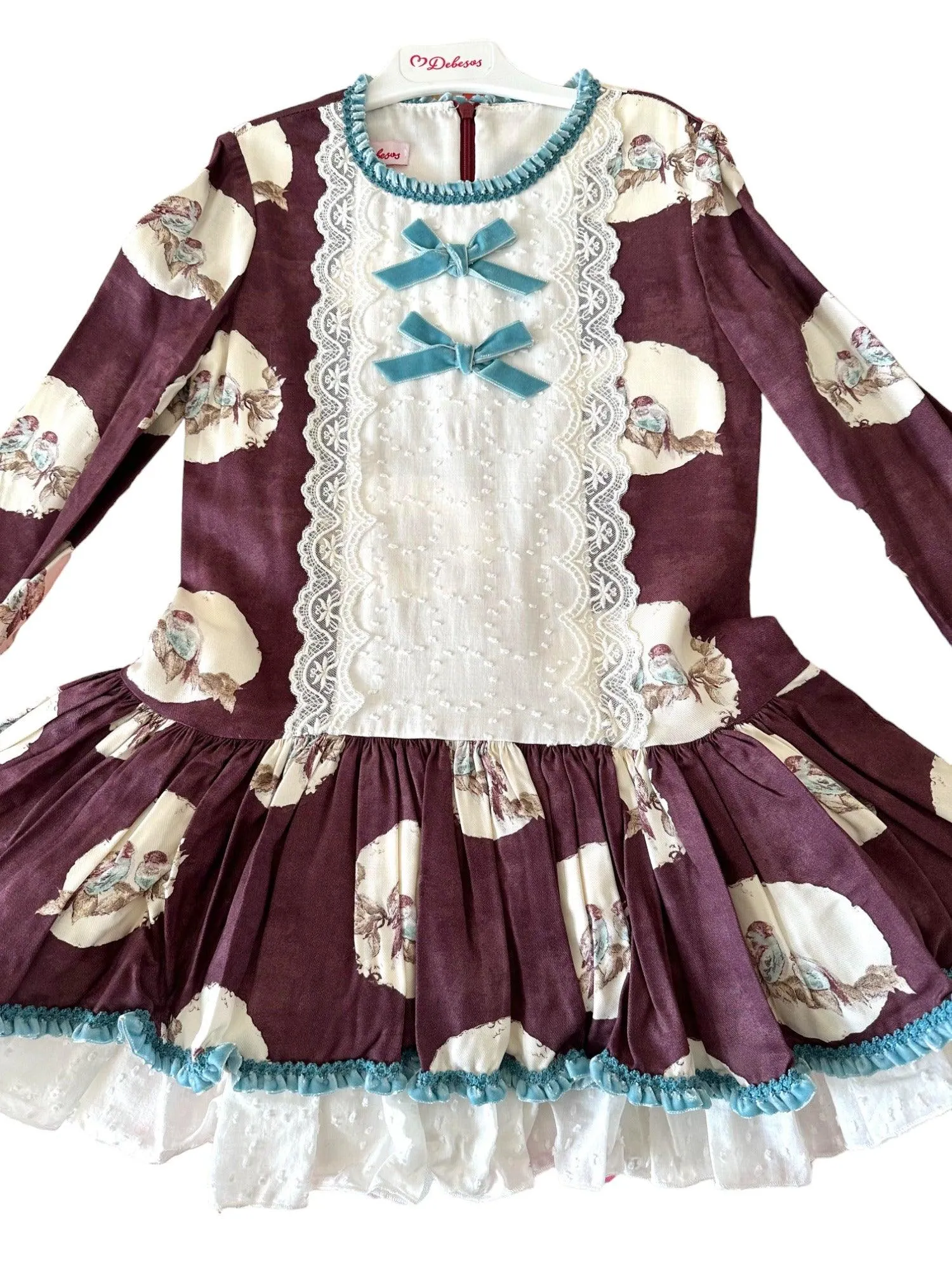CLEARANCE SALE Debesos - Girls Purple, Cream and Blue Drop Waist Dress 8yrs