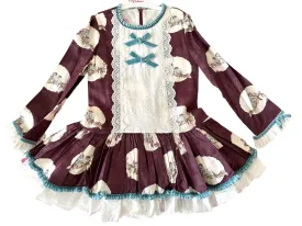 CLEARANCE SALE Debesos - Girls Purple, Cream and Blue Drop Waist Dress 8yrs