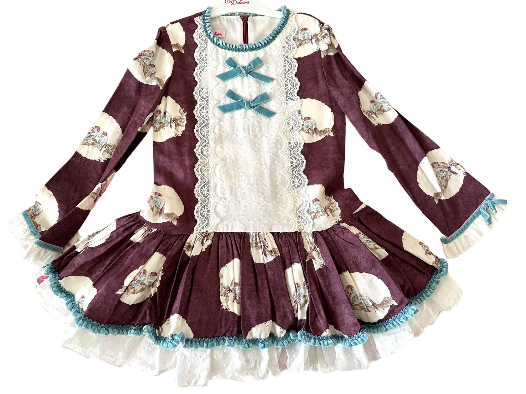 CLEARANCE SALE Debesos - Girls Purple, Cream and Blue Drop Waist Dress 8yrs