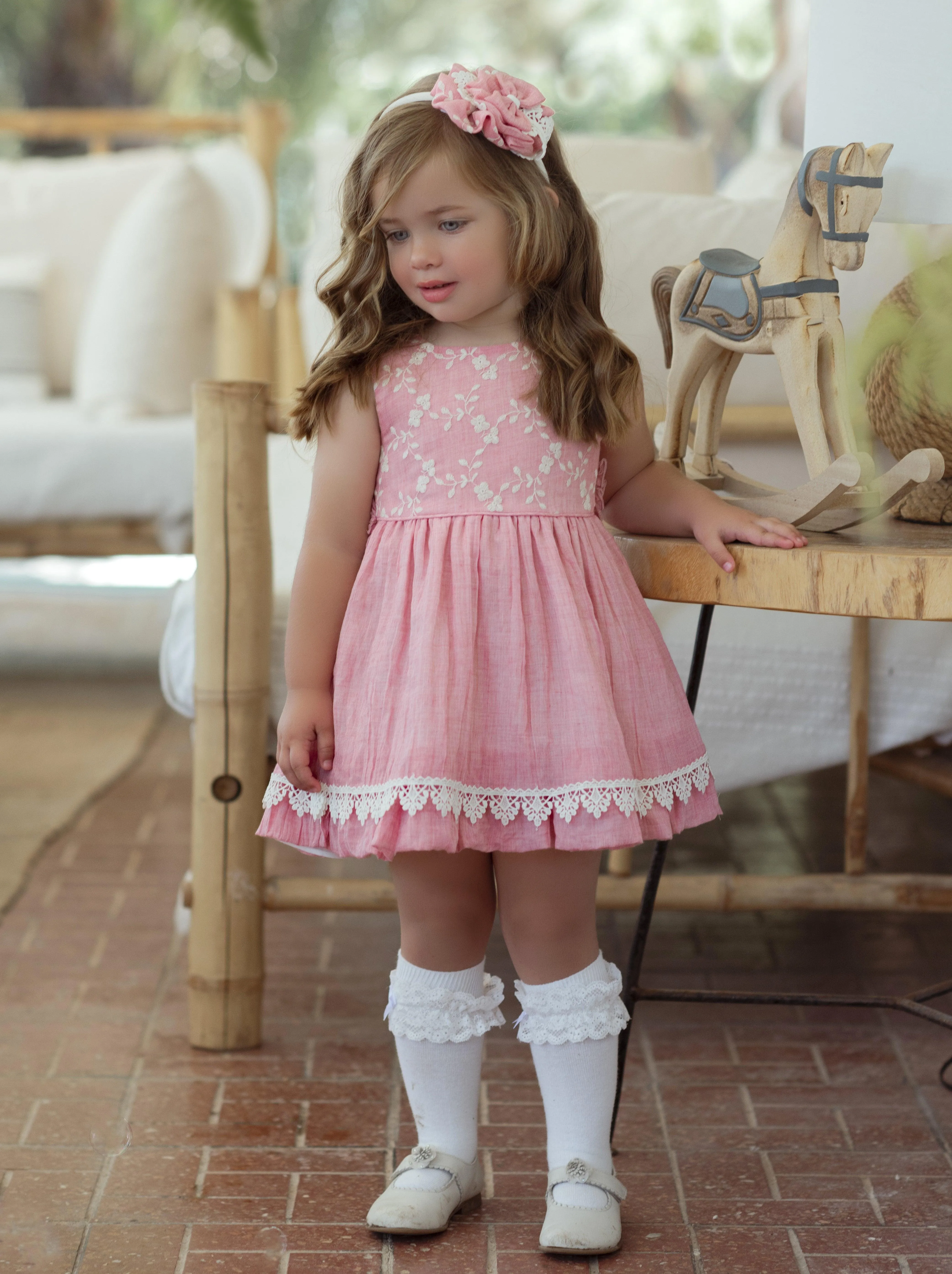 CLEARANCE SALE - Miranda SS24 - Girls Rubi Pink & Cream Headpiece 247D