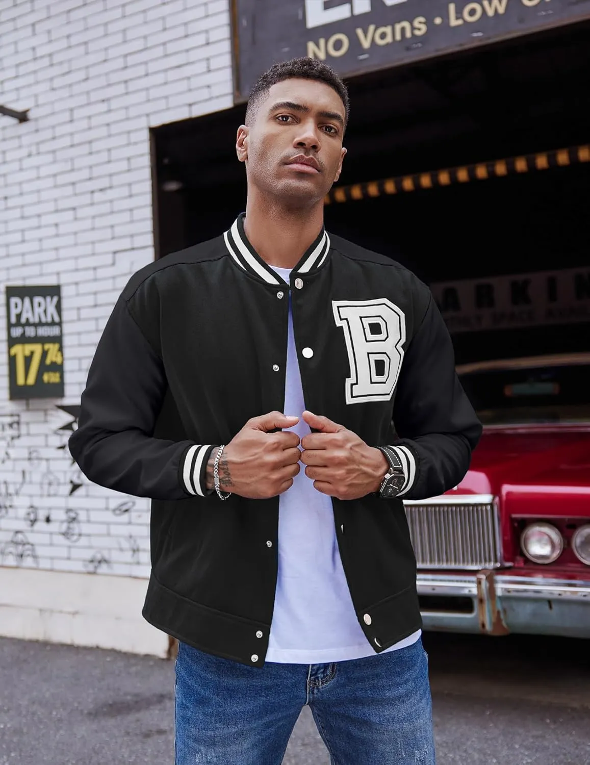 COOFANDY Men's Varsity Jacket Wool Blend Letterman Bomber Jacket Baseball Lightweight Jacket