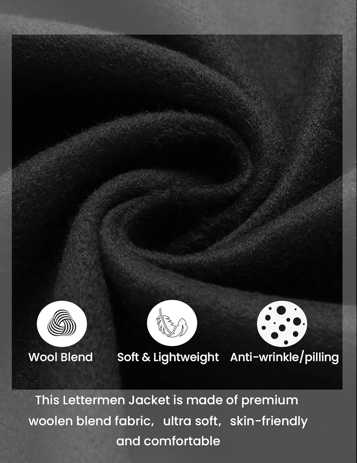 COOFANDY Men's Varsity Jacket Wool Blend Letterman Bomber Jacket Baseball Lightweight Jacket