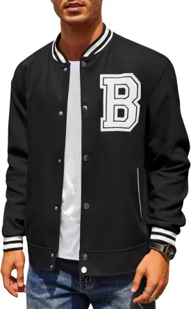 COOFANDY Men's Varsity Jacket Wool Blend Letterman Bomber Jacket Baseball Lightweight Jacket