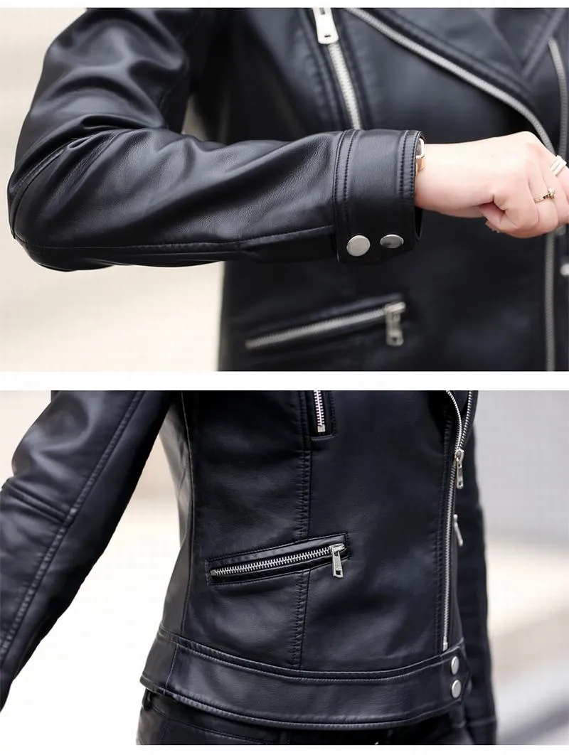 Stylish Genuine Leather Motorcycle Jacket for Women by Crista - Fall Collection