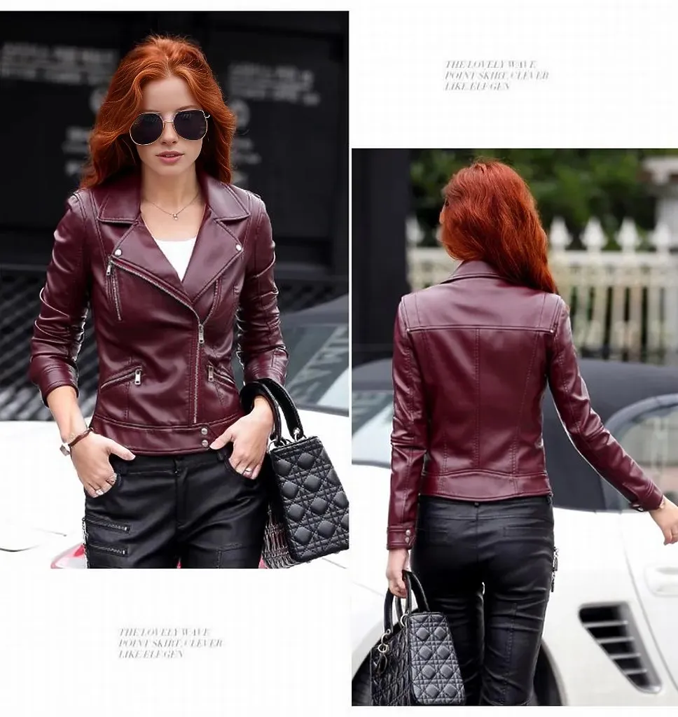 Stylish Genuine Leather Motorcycle Jacket for Women by Crista - Fall Collection