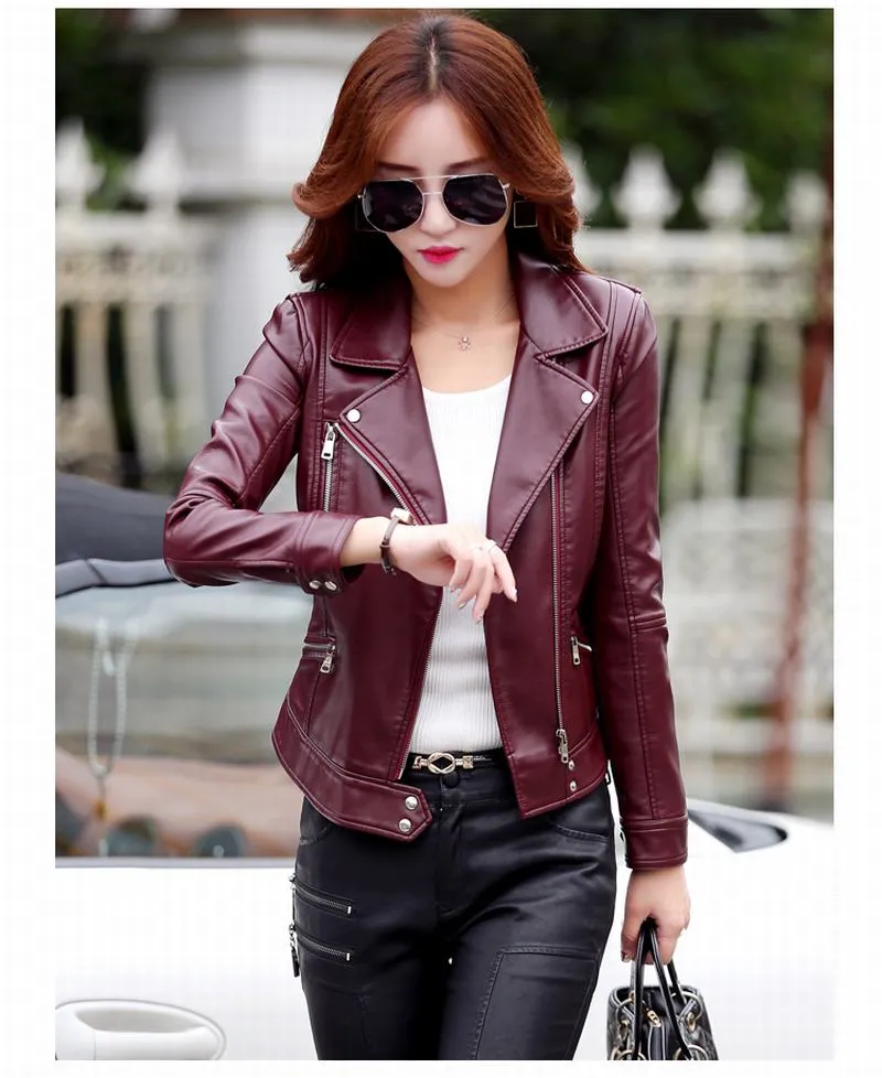 Stylish Genuine Leather Motorcycle Jacket for Women by Crista - Fall Collection