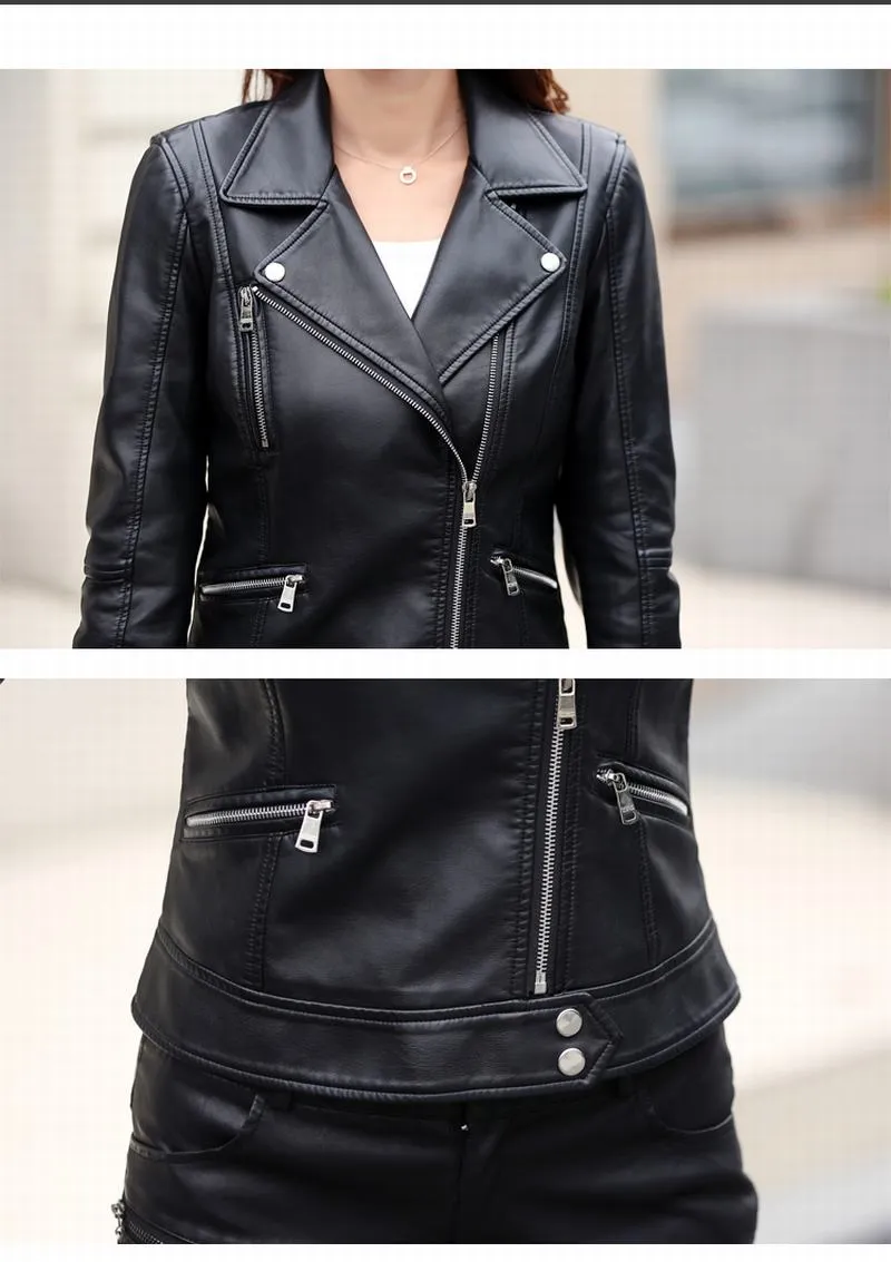 Stylish Genuine Leather Motorcycle Jacket for Women by Crista - Fall Collection