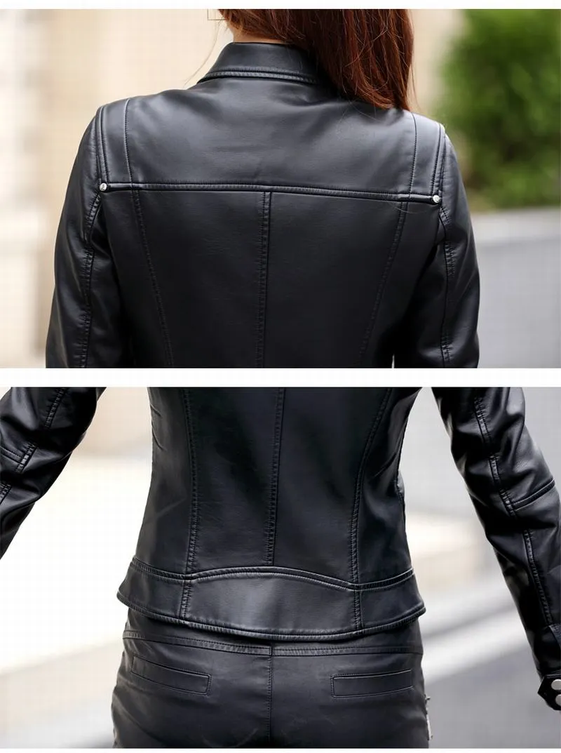 Stylish Genuine Leather Motorcycle Jacket for Women by Crista - Fall Collection