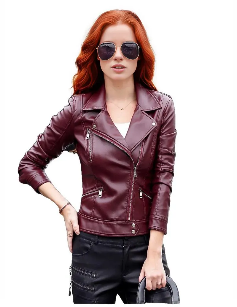 Stylish Genuine Leather Motorcycle Jacket for Women by Crista - Fall Collection