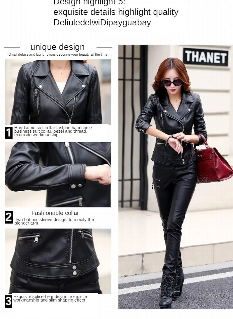 Stylish Genuine Leather Motorcycle Jacket for Women by Crista - Fall Collection