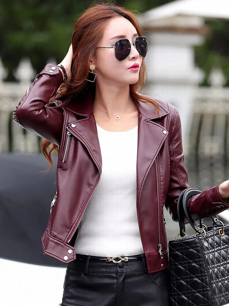 Stylish Genuine Leather Motorcycle Jacket for Women by Crista - Fall Collection