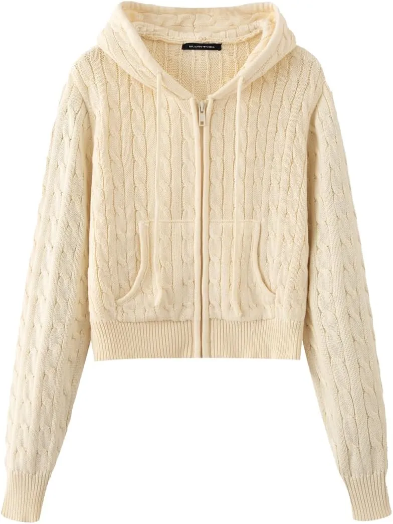 Cropped Cardigan Women Zip up Y2k Hoodie Preppy Cable Knit Sweaters Lightweight Cute Coquette Clothes