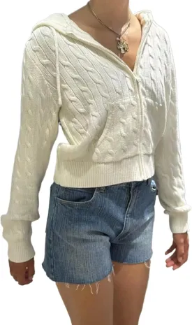 Cropped Cardigan Women Zip up Y2k Hoodie Preppy Cable Knit Sweaters Lightweight Cute Coquette Clothes
