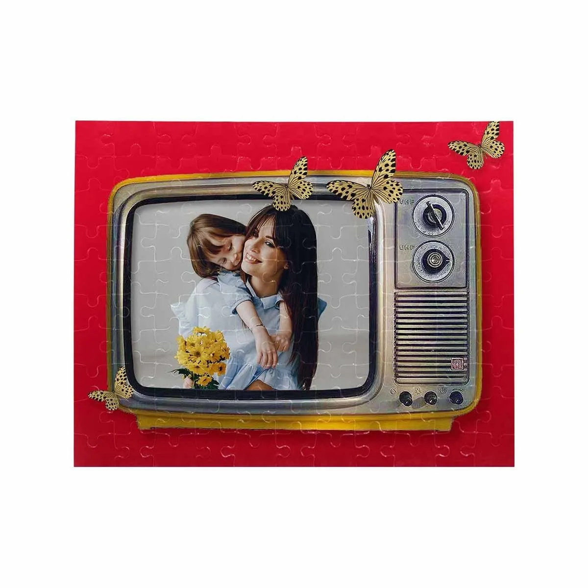 Custom Photo Red TV Rectangle Jigsaw Puzzle Best Indoor Gifts 110 Pieces