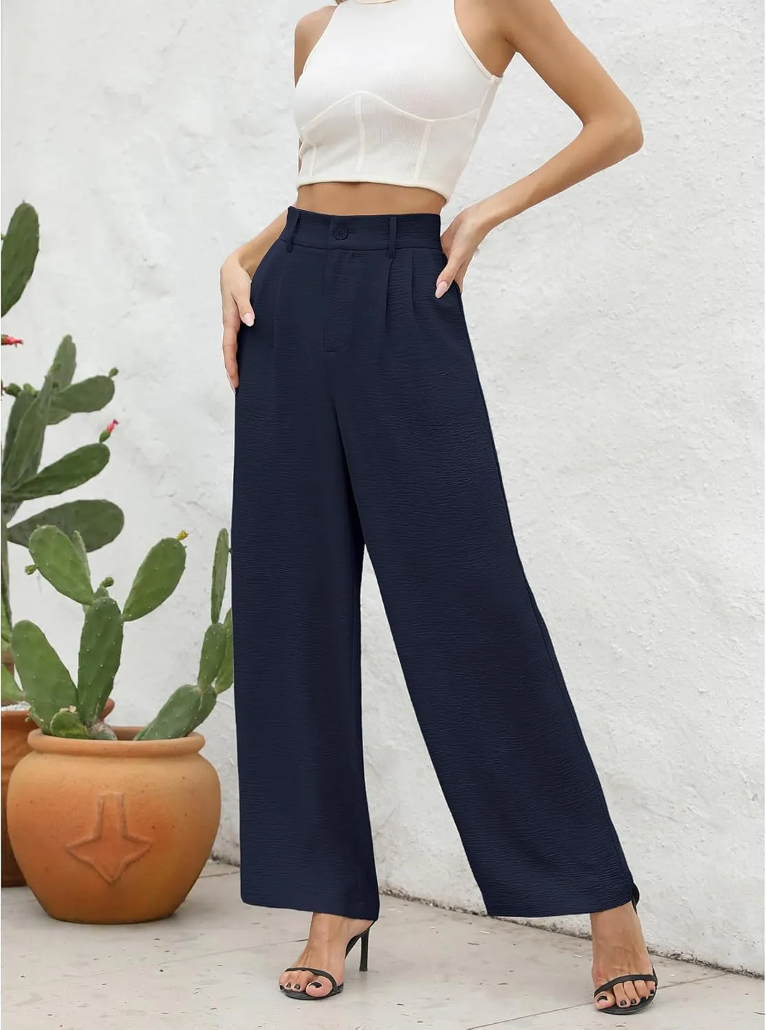 CZYINXIAN Women's Casual High Waisted Wide Leg Pants Flowy Business Work Casual Pants with Pockets