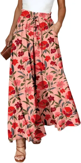 Dokotoo Pants for Women Casual Elastic Waist Wide Leg Pants with Pockets