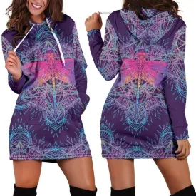 Dragonfly Mandala Hoodie Dress | Longline Hoodie Sweatshirt 4XL Purple