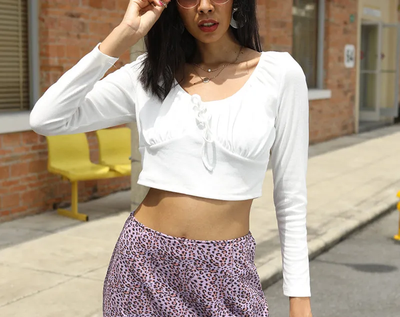 Fashionable and simple butterfly knot tied wide loose long-sleeved short knitted top