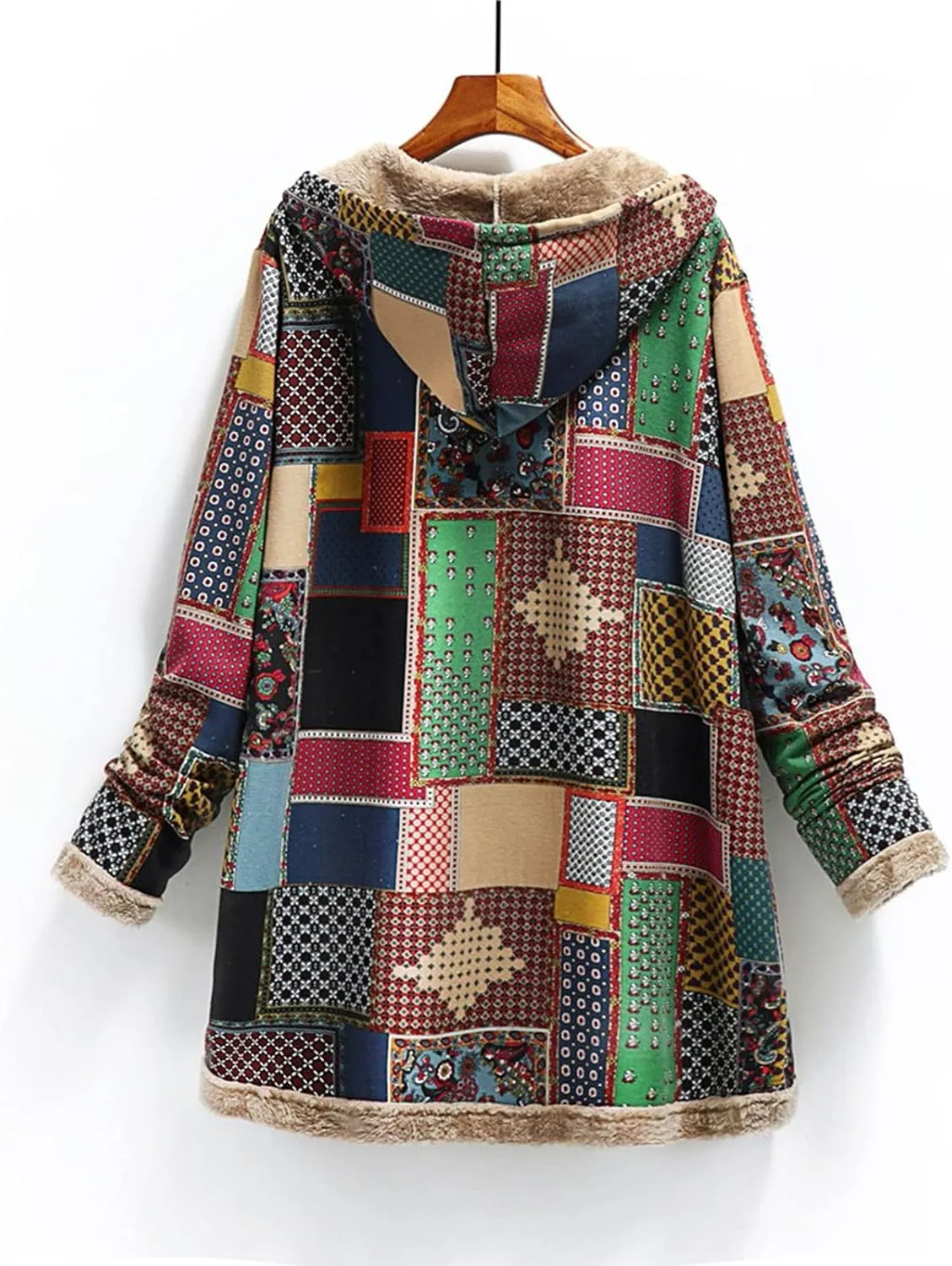 Finelylove Winter Jackets for Women 2024 Westren Aztec Print Graphic Hoodie Jacket Fleece Sherpa Lined Vintage Trench Coat
