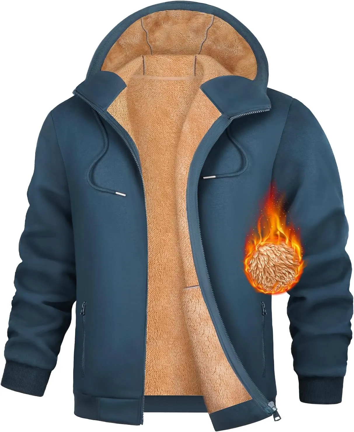 Fleece Hoodies for Men Heavyweight Winter Full-Zip Sweatshirt Sherpa Lined Hooded Thermal Jacket Thick Warm Coats