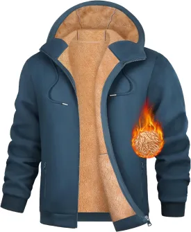 Fleece Hoodies for Men Heavyweight Winter Full-Zip Sweatshirt Sherpa Lined Hooded Thermal Jacket Thick Warm Coats