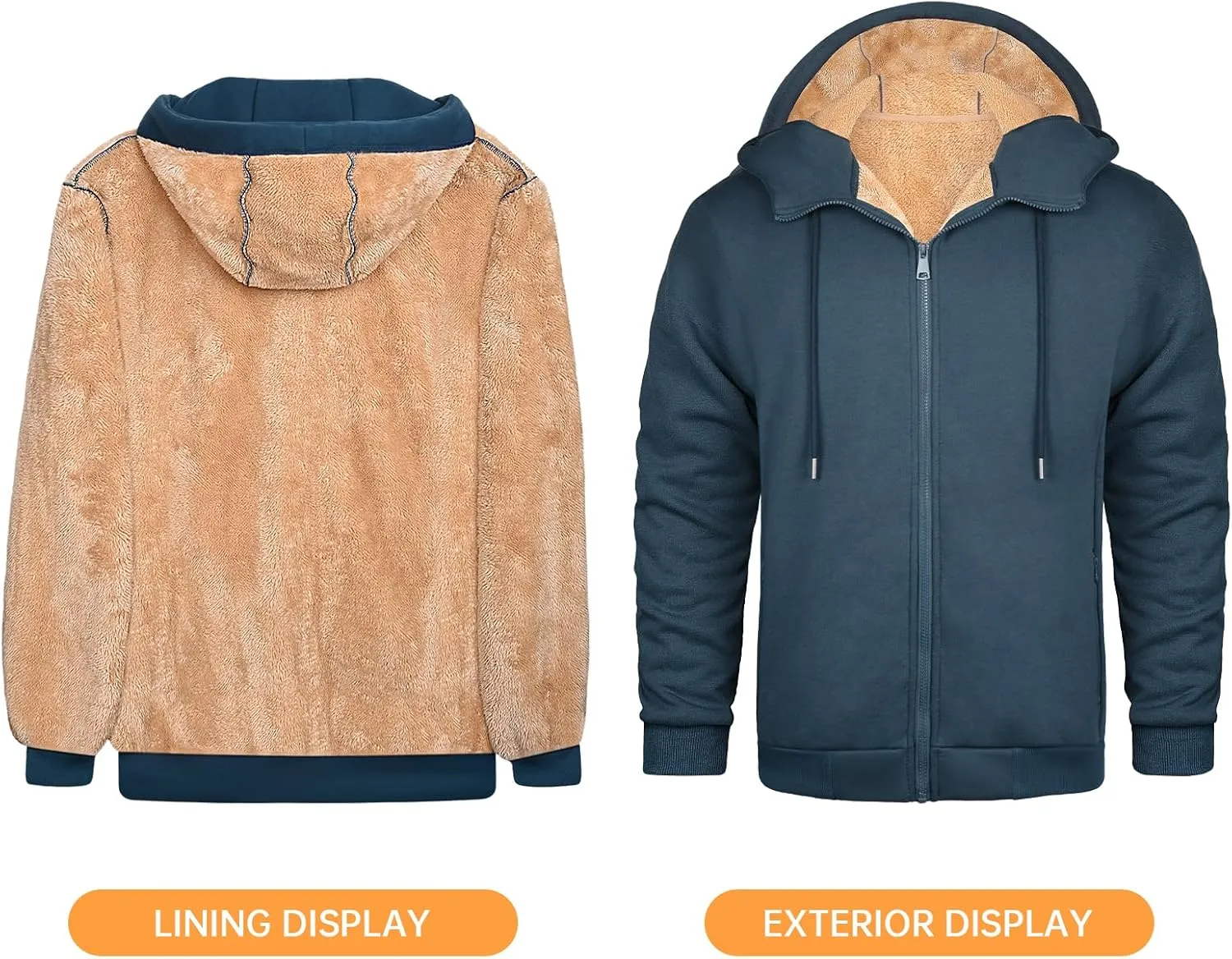 Fleece Hoodies for Men Heavyweight Winter Full-Zip Sweatshirt Sherpa Lined Hooded Thermal Jacket Thick Warm Coats