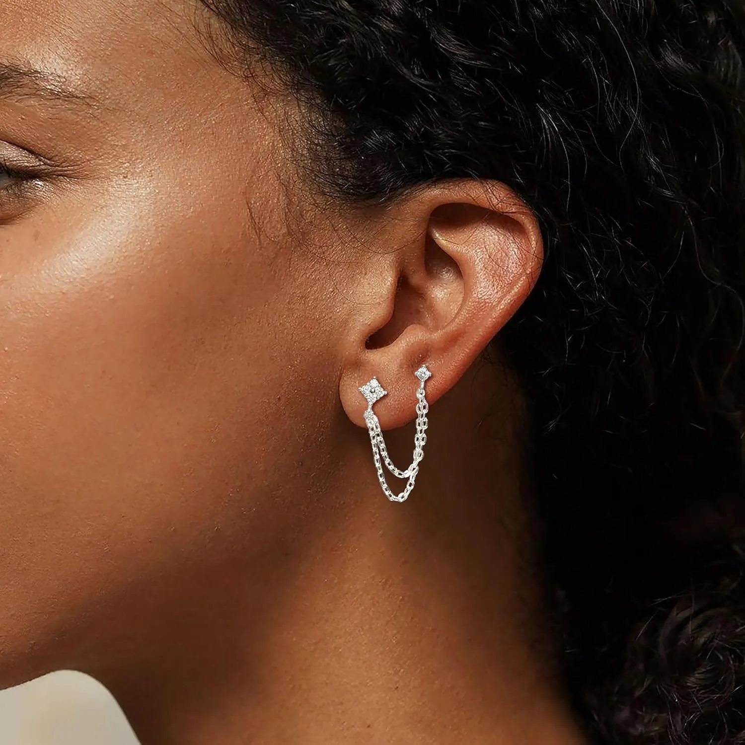Gold Chain Studs Earrings for Women Trendy: Hypoallergenic 14K Gold Plated Dangle Earrings Dainty Small Long Chain Earring Set Fashion Gold Jewelry for Women