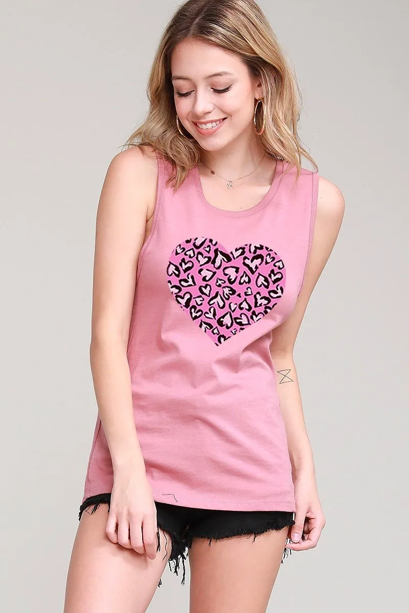 Heart 💕 Leopard Tank - Black, White or Mauve