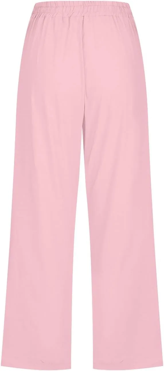 Linen Capri Pants for Women Casual 2025 Summer Drawstring Elastic High Waist Capris Wide Leg Cropped Trousers