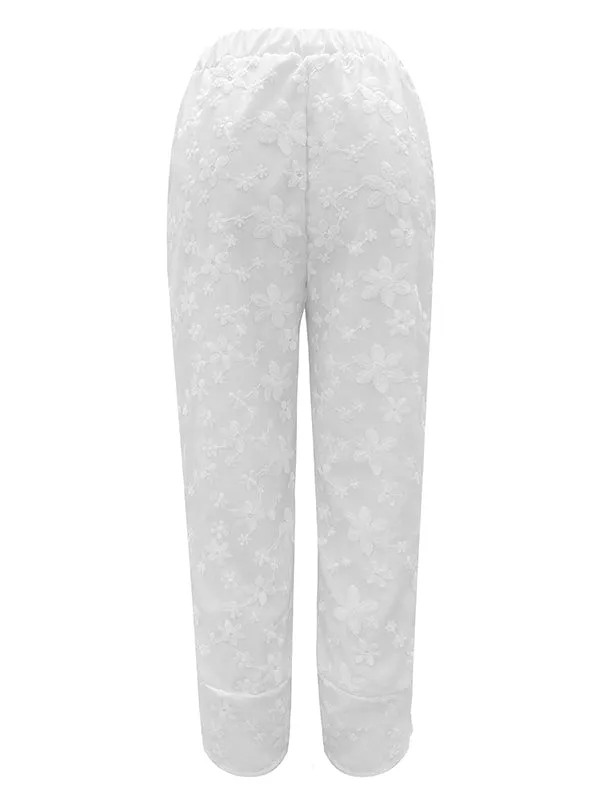 Loose Ninth Pants Elasticity Embroidered Pockets Solid Color Pants Trousers