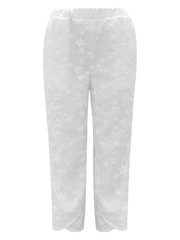 Loose Ninth Pants Elasticity Embroidered Pockets Solid Color Pants Trousers