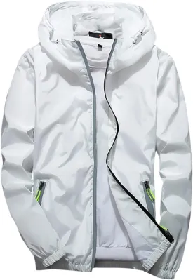 Men Lightweight Waterproof Jackets,Mens Windbreaker with Hood Outdoor Raincoat for Hiking Running Travel Zip Hoodies