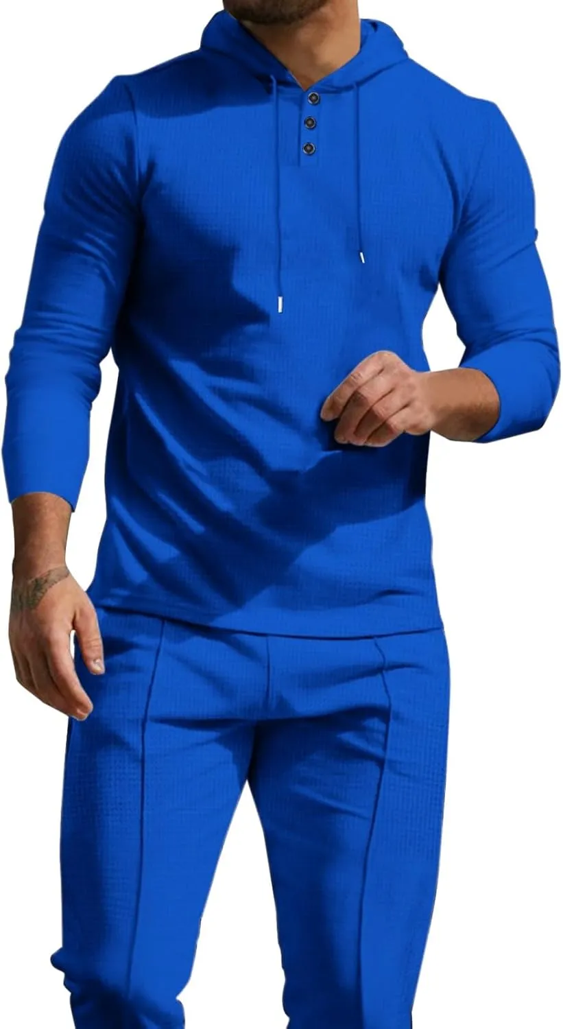 Men's 2 Piece Tracksuit Polo Athletic Sweatsuit Cardigan Solid Color Long Sleeve Men's Track Suits 2 Piece Set