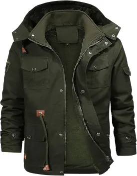 Men's Bomber Jacket with Hood Quilted Full Zip Winter Flight Work Padded Outerwear Heavyweight Warm Trucker Jackets