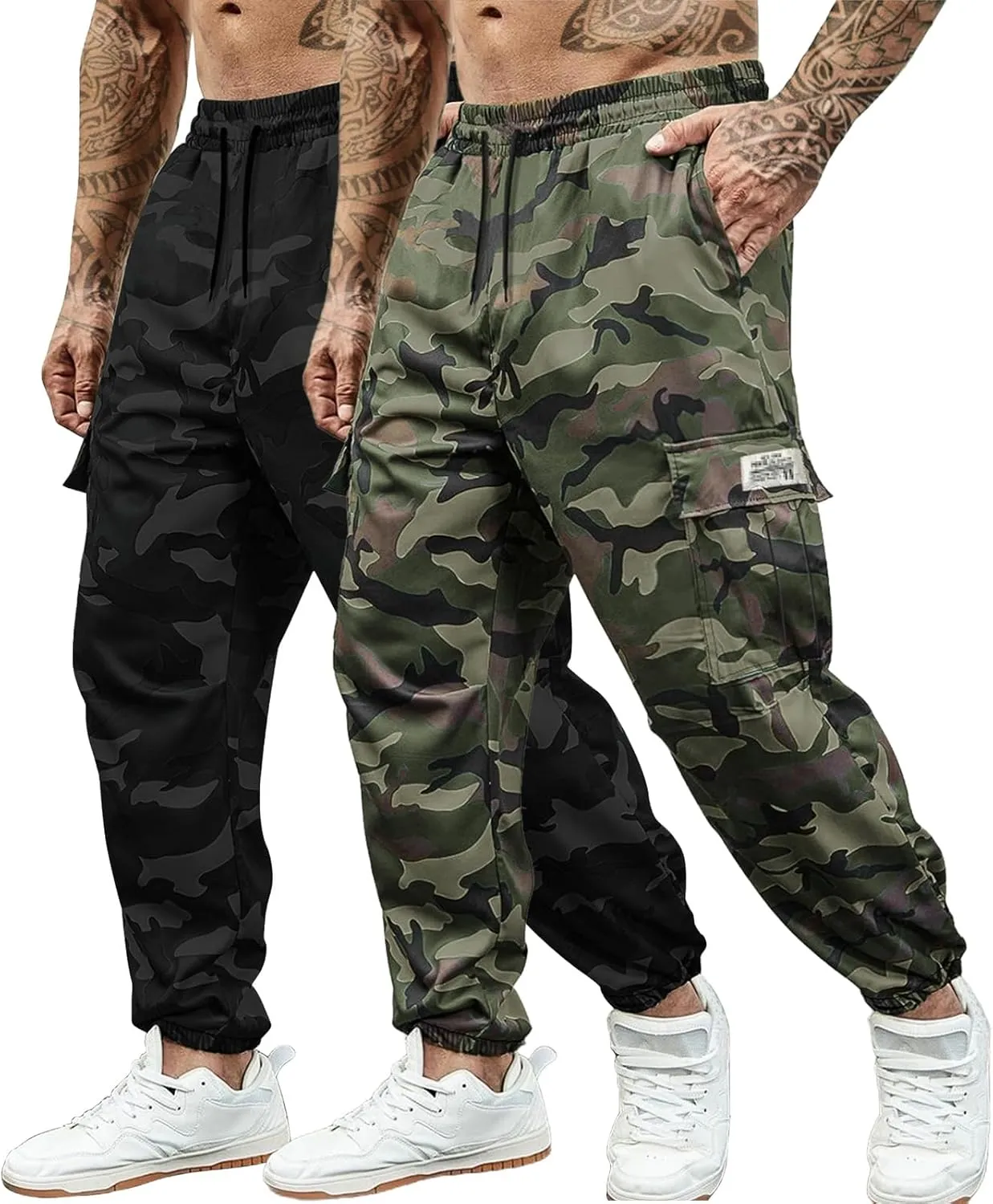 Men's Camo Jogger Pants Military Army Combat Cargo Pants Leg-Bound Tapered Casual Camouflage Tactical Pants