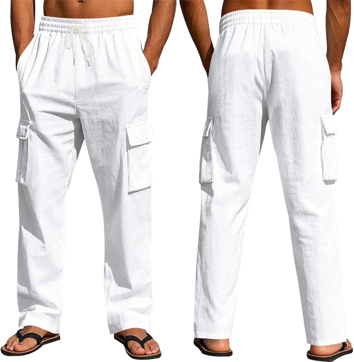 Men's Casual Linen Pants Summer Beach Loose Long Trousers