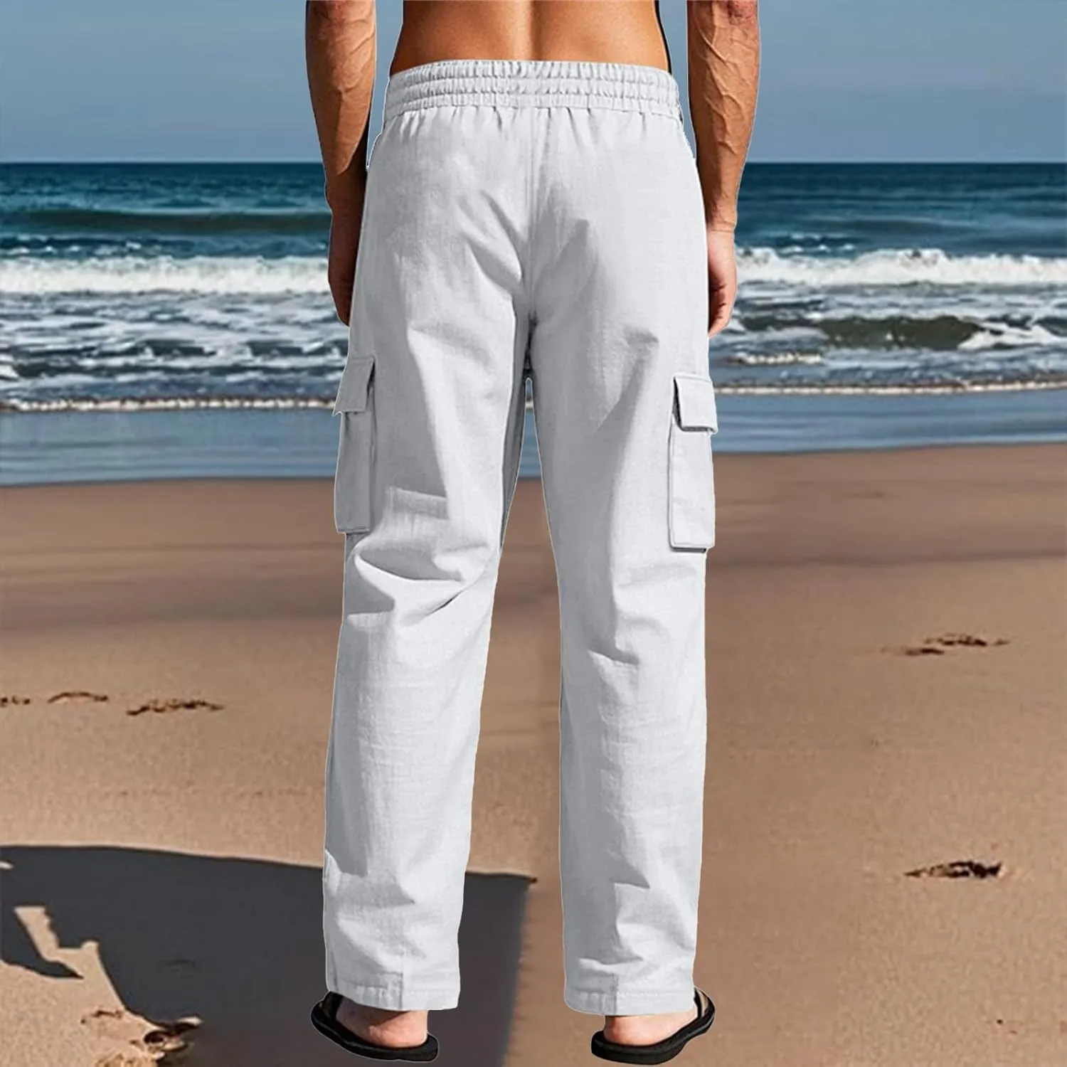 Men's Casual Linen Pants Summer Beach Loose Long Trousers