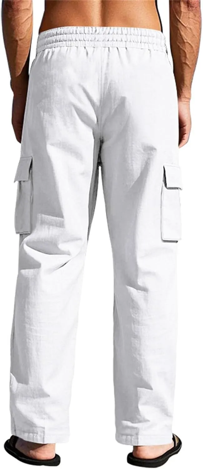 Men's Casual Linen Pants Summer Beach Loose Long Trousers
