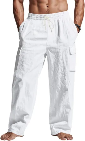 Men's Casual Linen Pants Summer Beach Loose Long Trousers