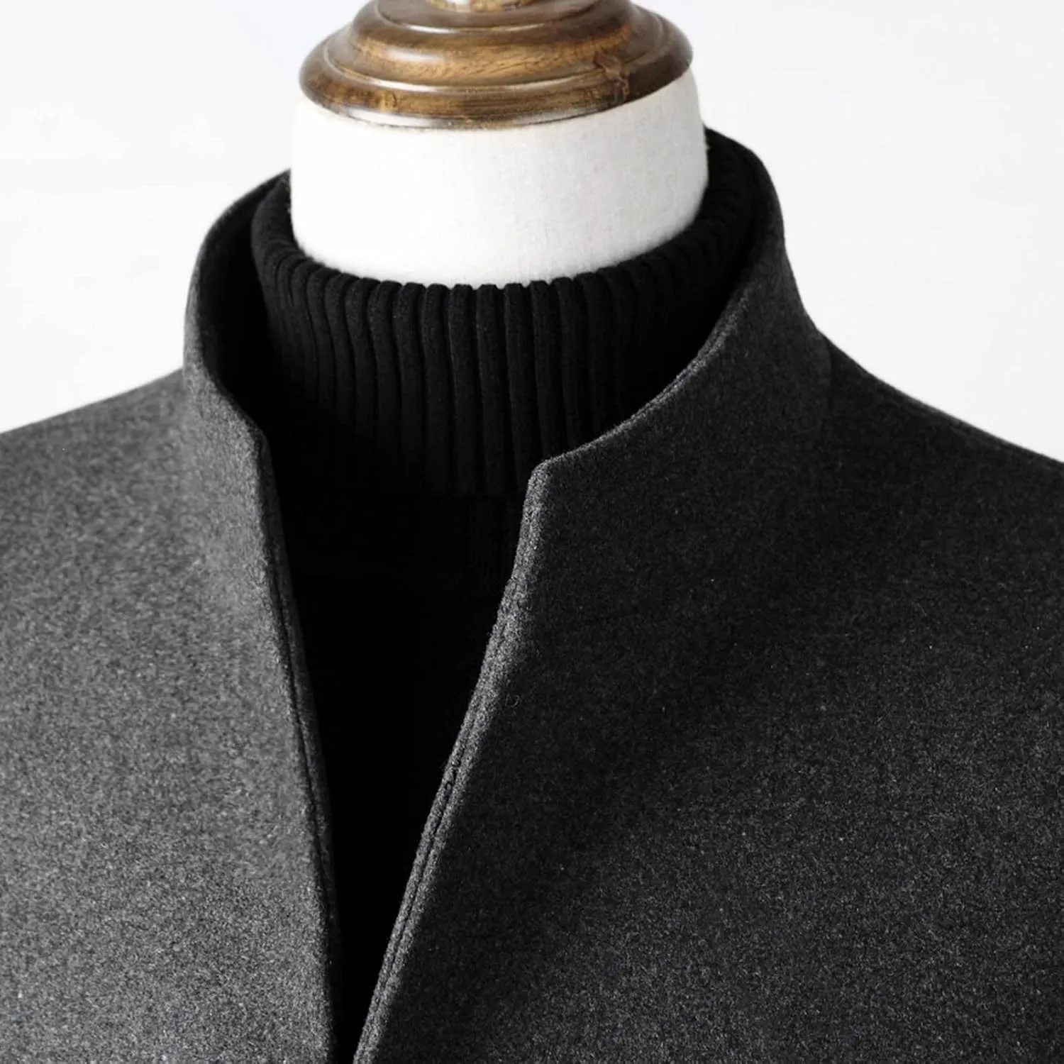 Men's Classic Single Breasted Peacoat Men's Mid-Length Single Breasted Wool Blend Top Coat Long Jacket Overcoat